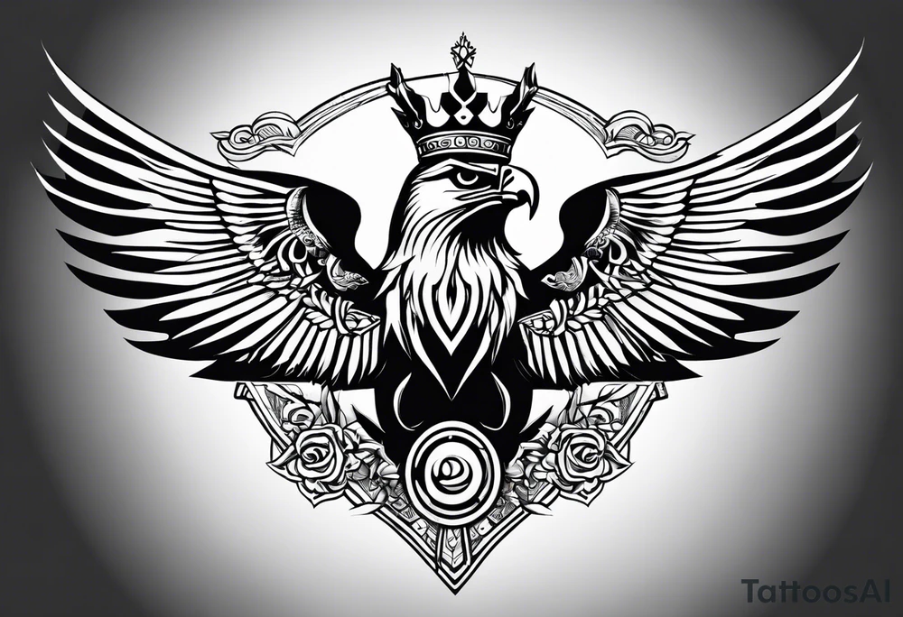 A tattoo of a king with an eagle head drawn in a tribal style tattoo idea