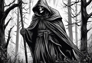 grim reaper forest tattoo idea