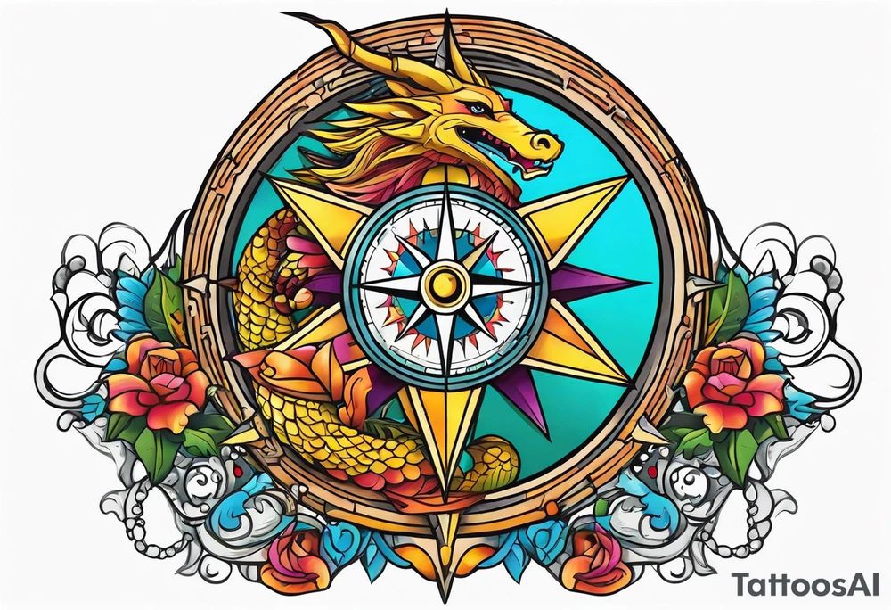 Queen compass dragon crown tattoo idea