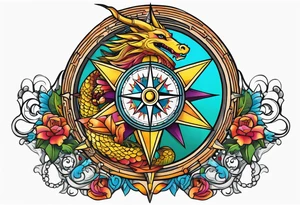 Queen compass dragon crown tattoo idea