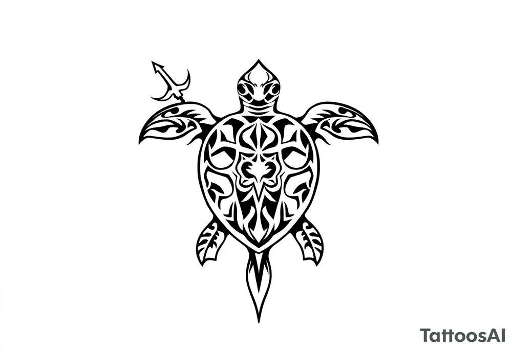 Turtle with a trident tattoo idea