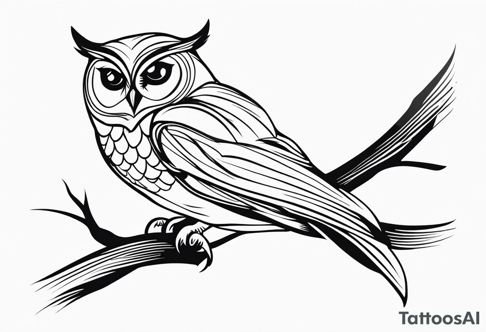 Charming Owl on a Branch tattoo idea