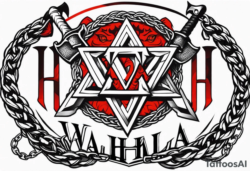 Valhalla sword shield dragon axe Valknut barbed wire chains fire tattoo idea Valhalla sword shield dragon axe Valknut barbed wire chains fire tattoo idea