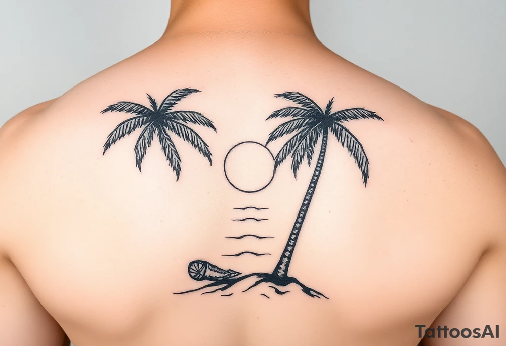 palm tree, beach, sun, timeline tattoo idea