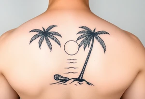 palm tree, beach, sun, timeline tattoo idea