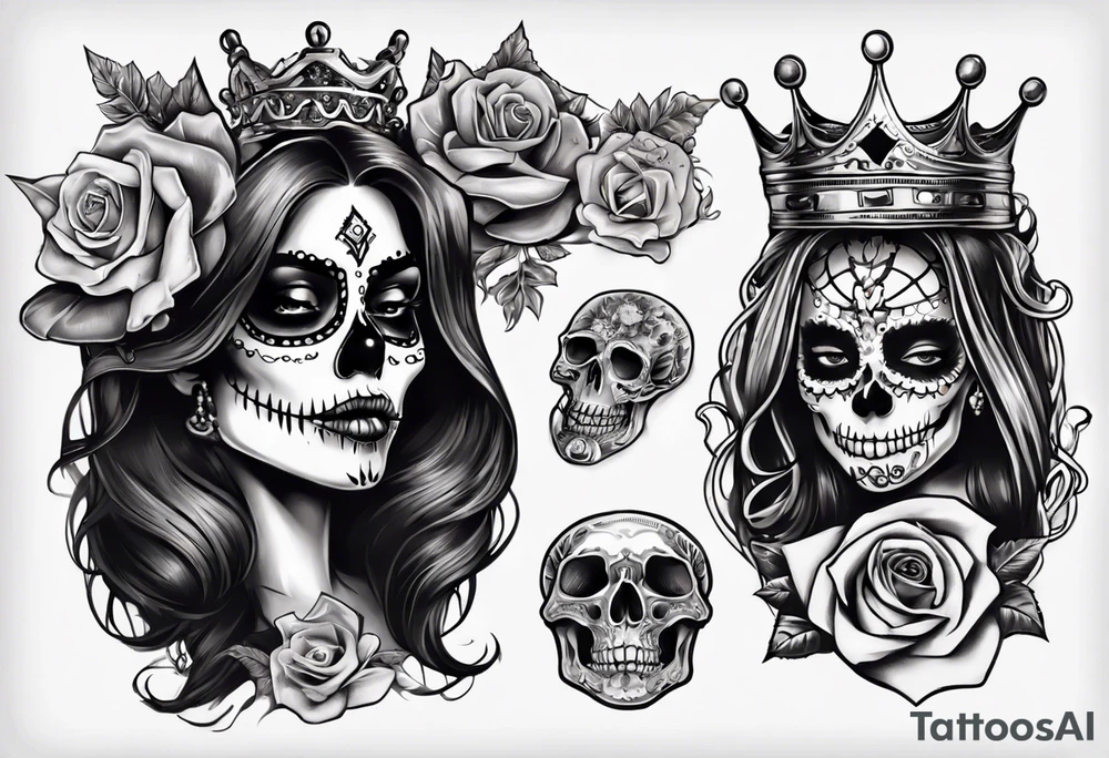 santa la muerta with money and crown tattoo idea