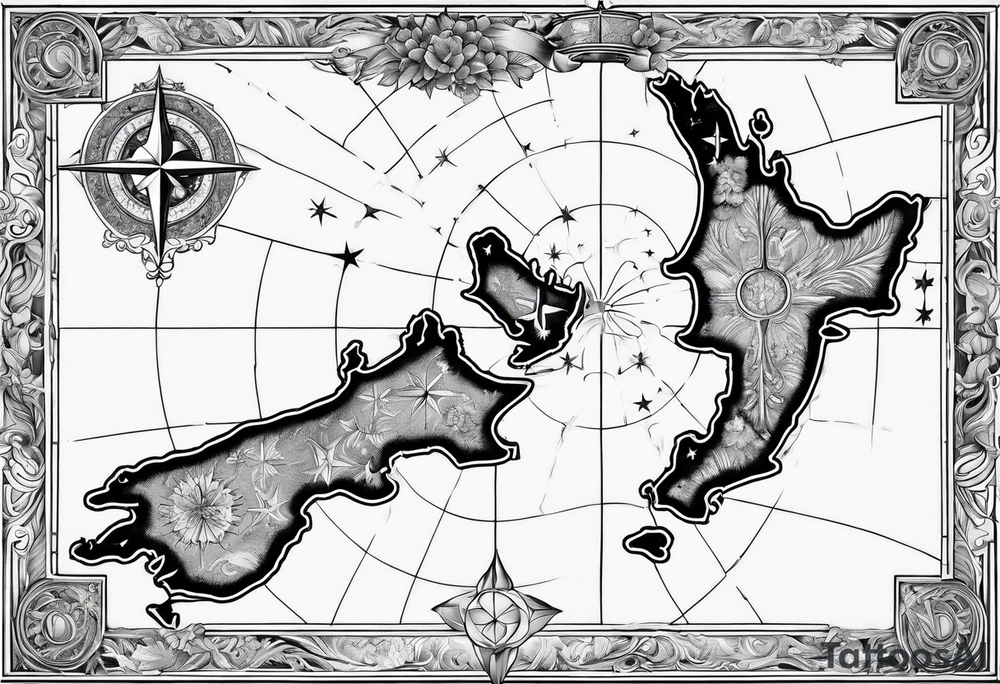New Zealand map outline behind it and southern cross tattoo idea New Zealand map outline behind it and southern cross tattoo idea