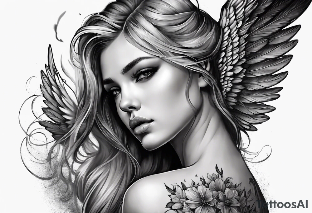 Sad Female angel tattoo idea