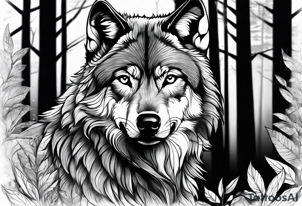 Wolf in a forest tattoo idea