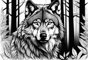 Wolf in a forest tattoo idea