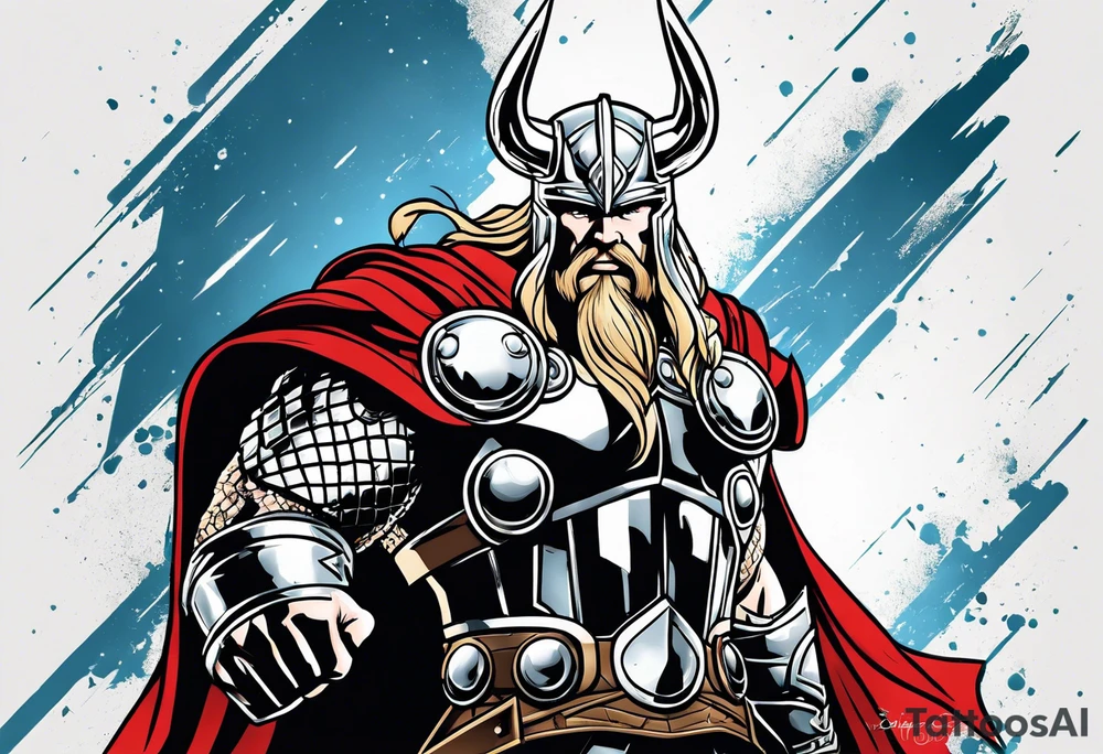The Mighty Thor profile with mjolnir with entire design shown tattoo idea