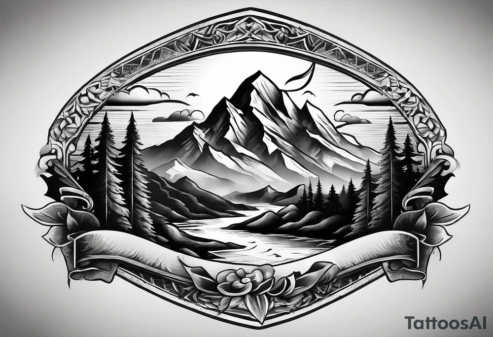 Mountain range on the blade of a chef knife. tattoo idea