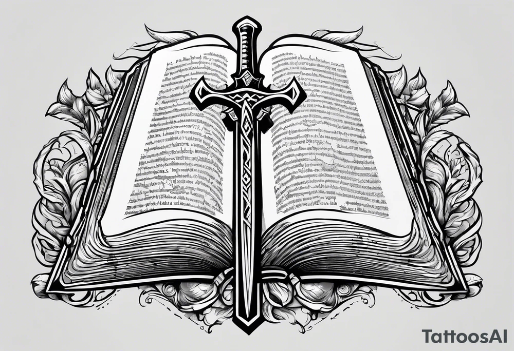 An opened bible with a battle Axe tattoo idea