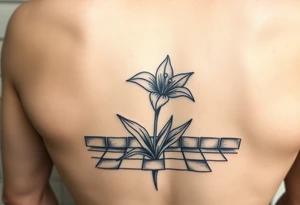 bathroom with lily coming up out of tile floor tattoo idea