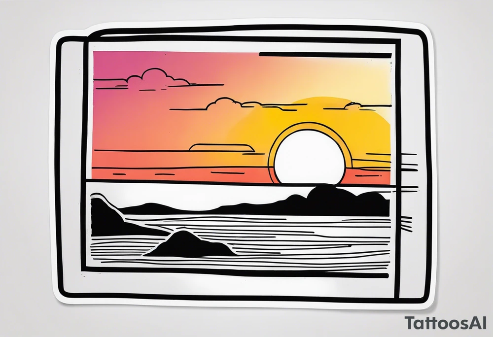 the outline of a polaroid-picture where the image of the picture is a sunset tattoo idea