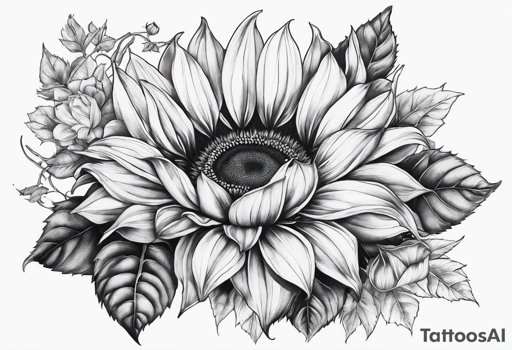 Sunflower, rose flower tattoo idea