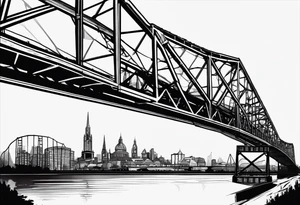 view from under steel truss cantilever bridge tattoo idea