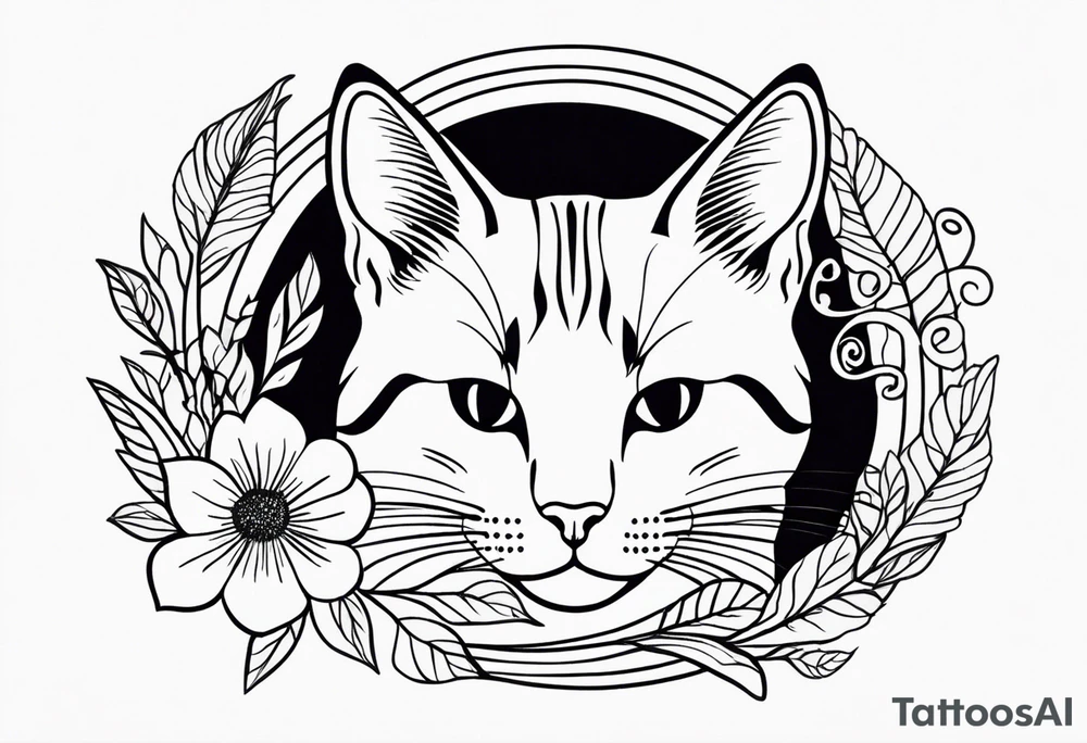 Illustrate a small tattoo of a tabby cat curled up, surrounded by gentle swirls or floral elements to enhance its cozy vibe tattoo idea