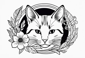 Illustrate a small tattoo of a tabby cat curled up, surrounded by gentle swirls or floral elements to enhance its cozy vibe tattoo idea