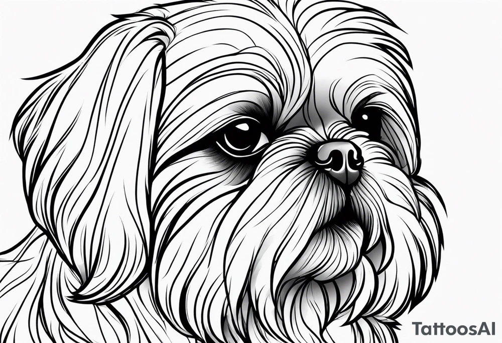 Design a small outline tattoo of a Shih Tzu with long hair flowing, capturing its adorable and regal presence. tattoo idea