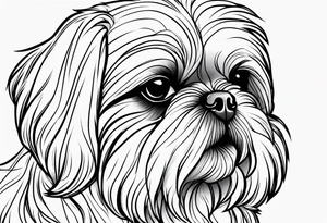 Design a small outline tattoo of a Shih Tzu with long hair flowing, capturing its adorable and regal presence. tattoo idea