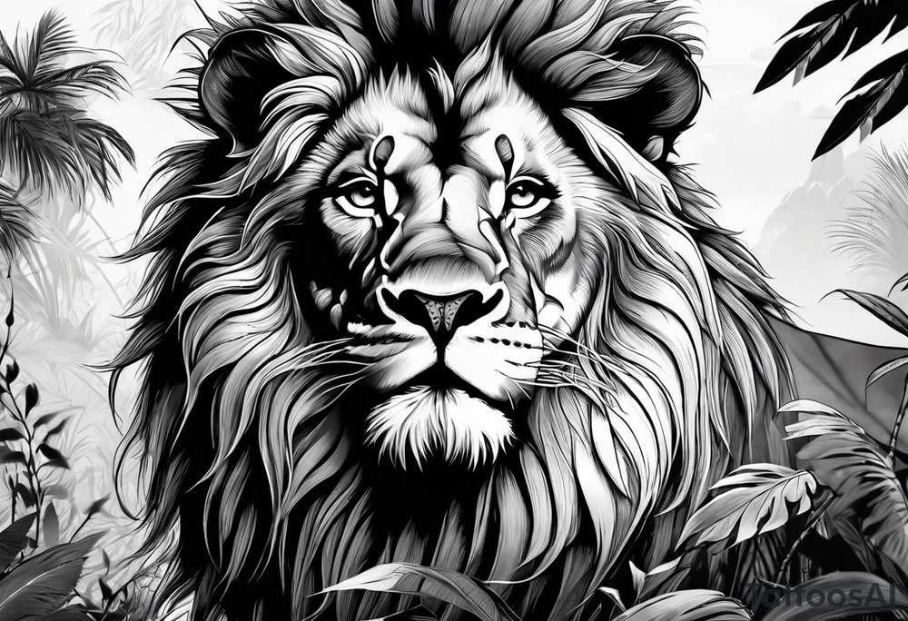 Lion in jungle tattoo idea