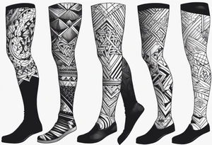 Mix match geometric pattern full leg sleeve male tattoo idea