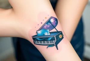 dreamy piano under the stars tattoo idea