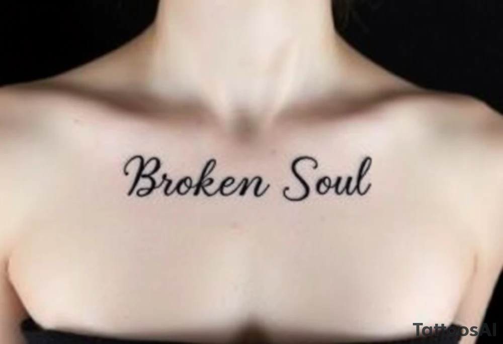 Broken Soul, written fancy thin lined cursive writing, under breast tattoo tattoo idea