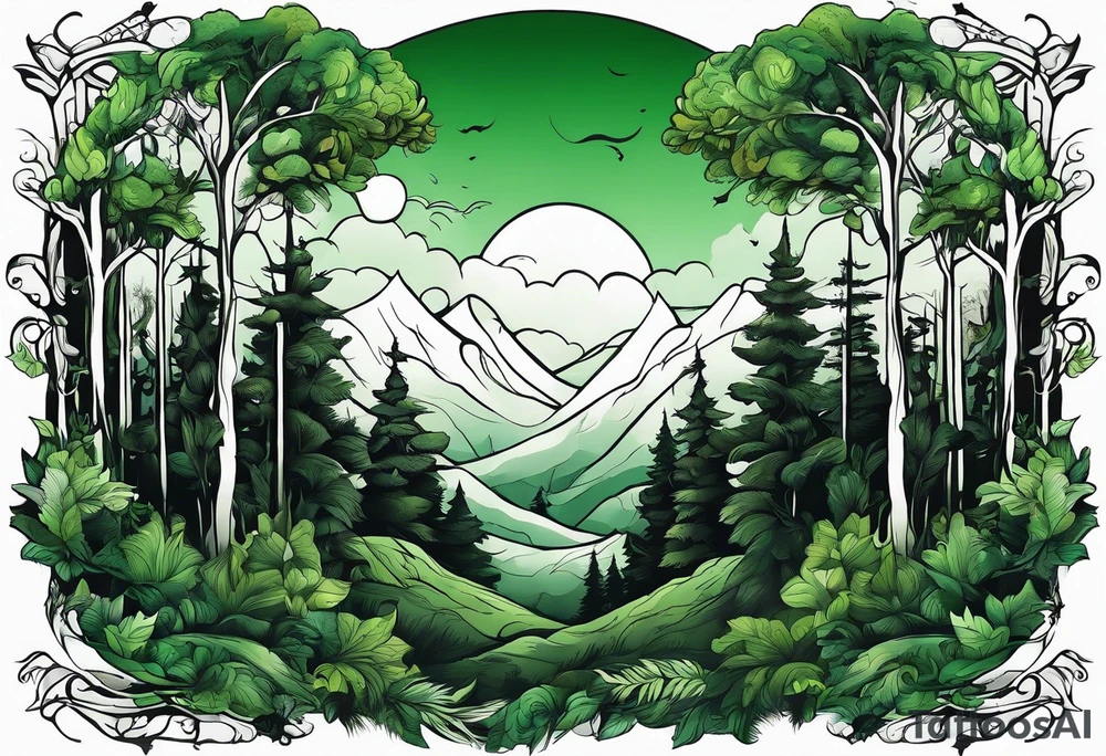 forest, green and black, no people tattoo idea
