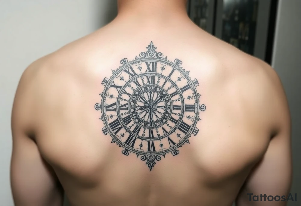 vintage roman numerals within ornate clockwork mechanism tattoo idea