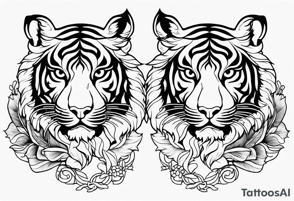 two thai tiger bodies vertical tattoo idea