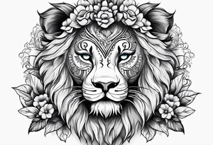 Lion, sugar skull,  flower tattoo idea