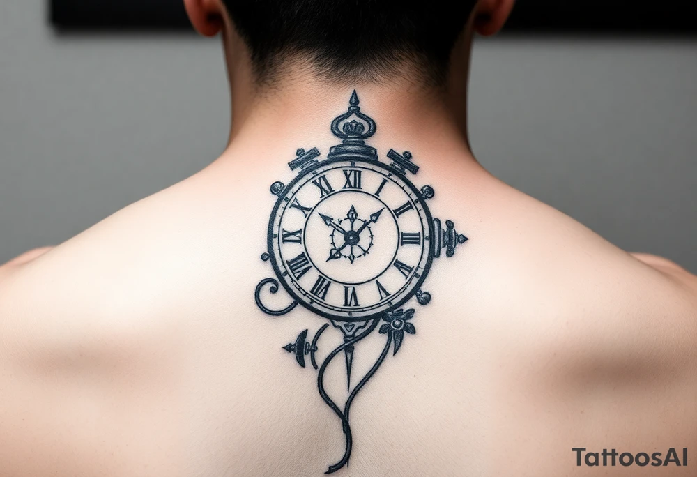 Japanese style tattoo  with a clock tattoo idea