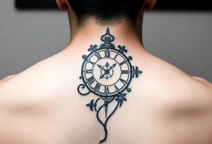 Japanese style tattoo  with a clock tattoo idea