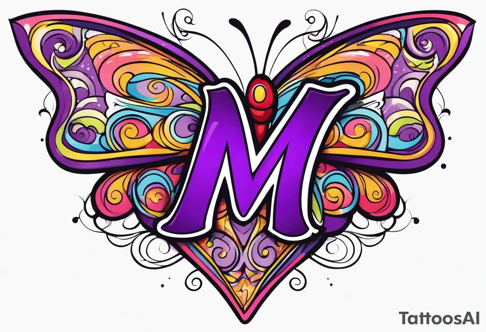 Butterfly, Letter M, infinity, heart, purple tattoo idea