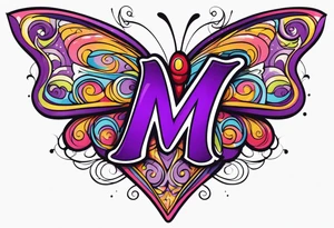 Butterfly, Letter M, infinity, heart, purple tattoo idea