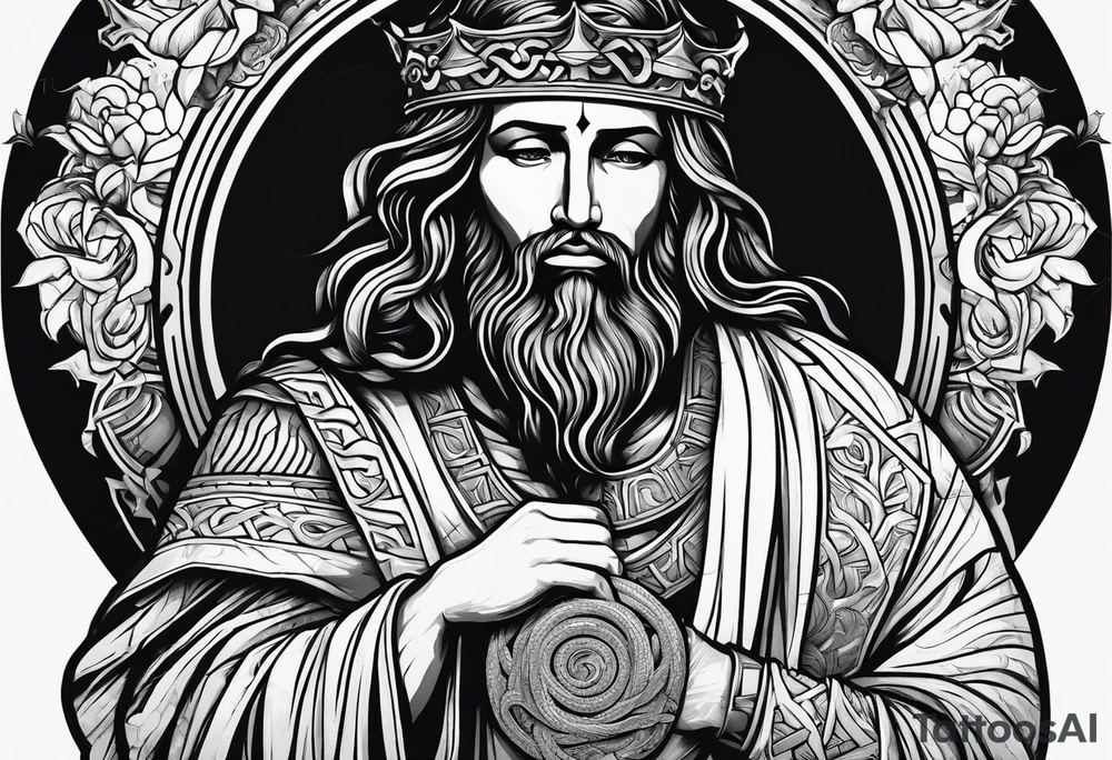 Almighty powerful King Jesus cutting off the Serpent head tattoo idea