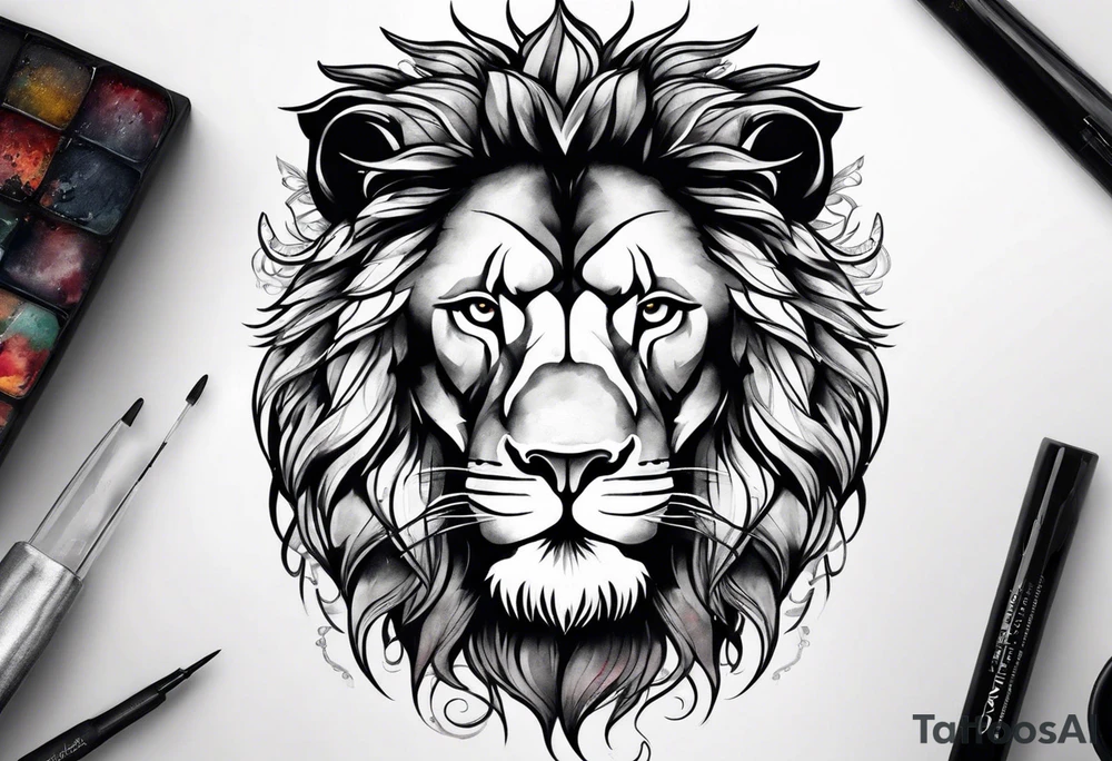 lion with snake hair tattoo idea