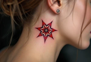 A red eight-pointed star tattoo conveys fiery passion and transformative strength. tattoo idea