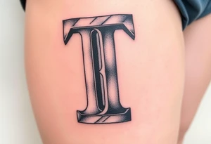 A 3D-styled "T" in steel gray with realistic depth and shading. tattoo idea