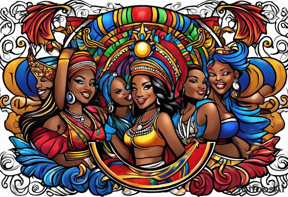 create a haitian glag theme tattoo that embodies salsa dancing, christian faith, and public speaking tattoo idea