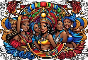 create a haitian glag theme tattoo that embodies salsa dancing, christian faith, and public speaking tattoo idea