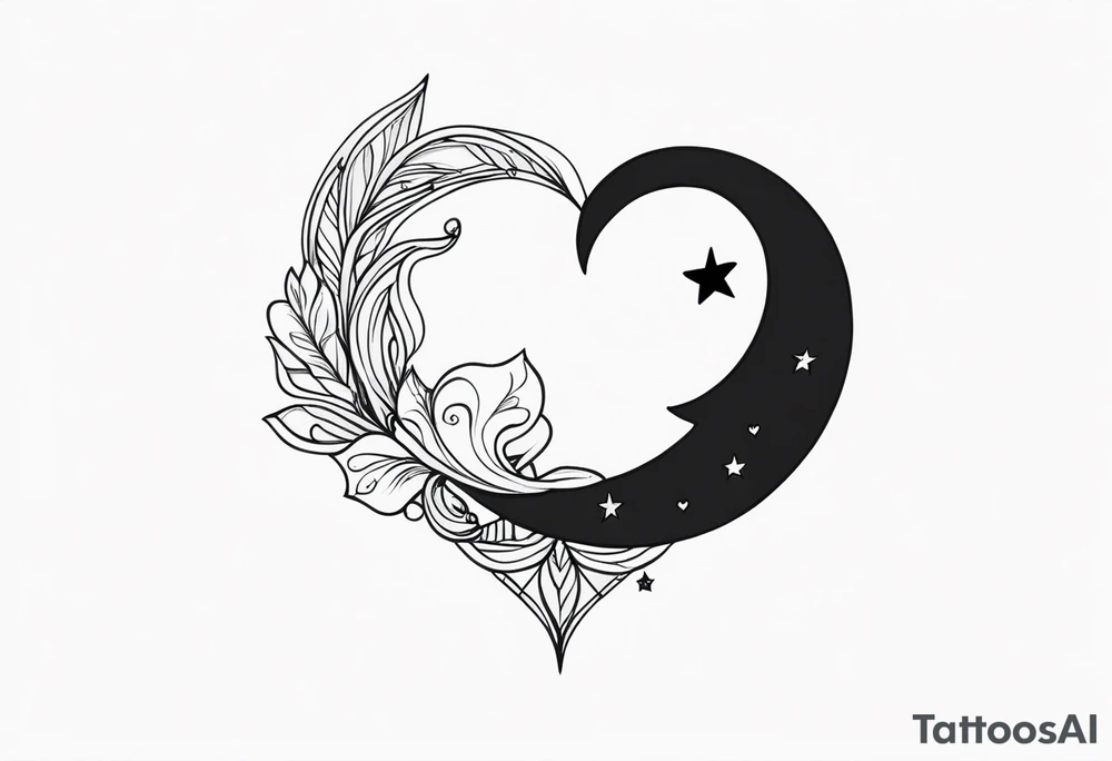 Crescent moon with a love heart inside tattoo idea