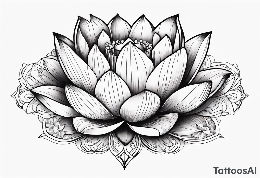 Lotus flower with fine lines and arrows tattoo idea