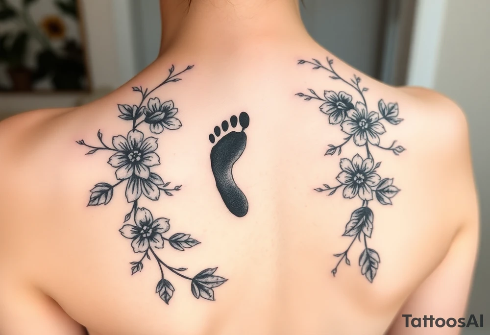 Charles 
Baby footprint 
1-14-23 
Surrounded by floral vines tattoo idea