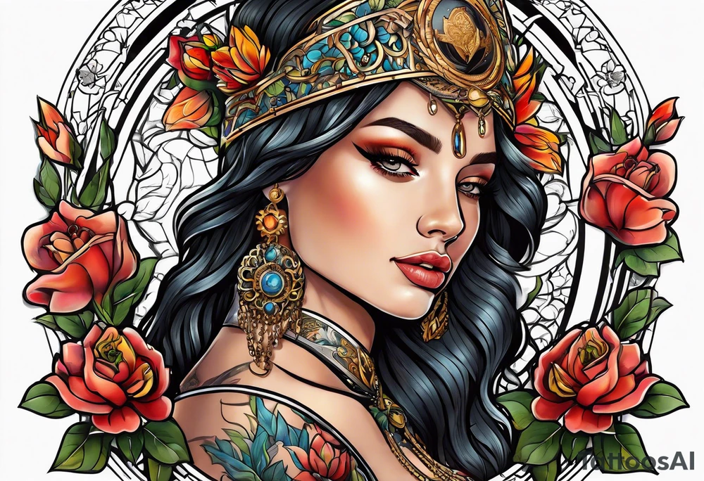 tarot justice woman flowers tattoo idea