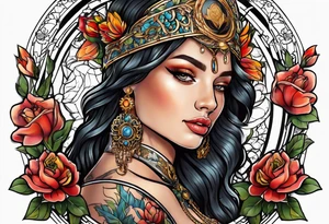 tarot justice woman flowers tattoo idea