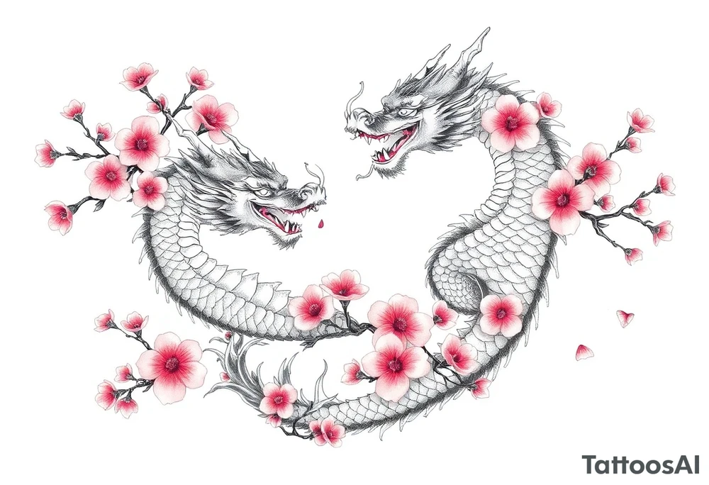 Dragons with cherry blossoms tattoo idea