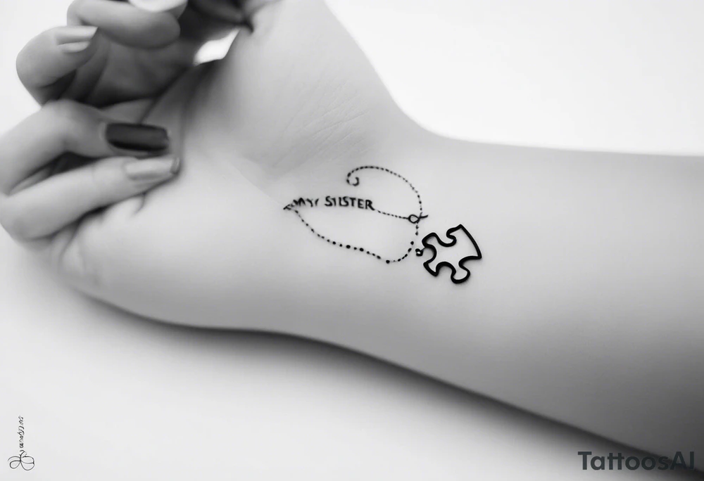 small, delicate tattoo in memory of my sister. Include the handwritten message:  "to my favorite sister" with a single puzzle piece on my ankle. The words can be in the puzzle piece or outside tattoo idea